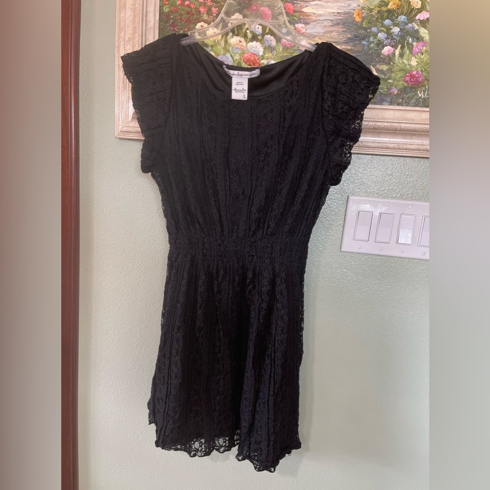 American Rag Black Lace Lined Mini Dress Stretch Juniors Size Large Used